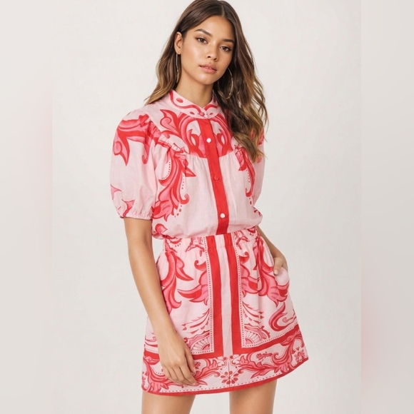 Rosa Clothing Dresses & Skirts - Rosa Clothing 2pc Boho Floral Puff Sleeved Button Top Skirt Set